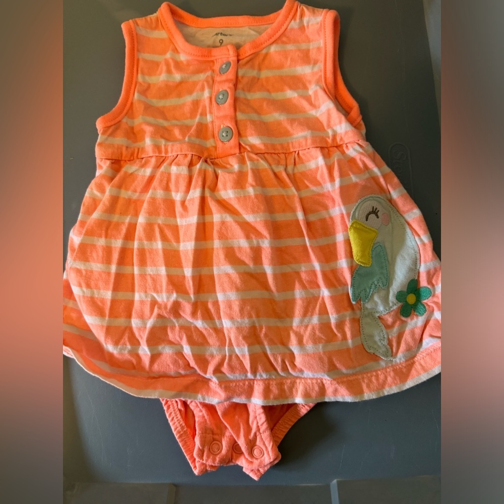 5‎ for $20 ✨Carter’s Little Girls baby striped parrot cute Size 6 months